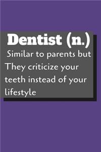 Dentist (n.) Similar to parents but They criticize your teeth instead of your lifestyle