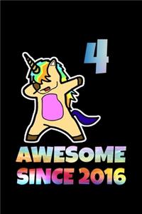Dabbing Unicorn Awesome Since 2016 4th Birthday