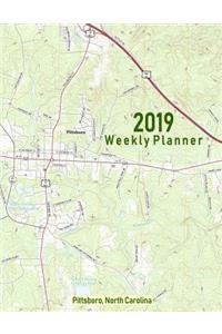 2019 Weekly Planner: Pittsboro, North Carolina: Topo Map Cover