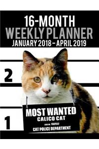 2018-2019 Weekly Planner - Most Wanted Calico Cat