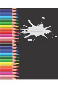 Cute Colored Pencils Trim Black Blank Wide-ruled blank line Composition School Notebook