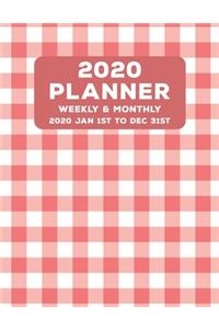 Weekly Monthly 2020 Planner Geometric Tartan Red White
