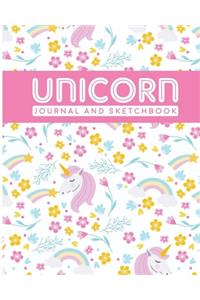 Unicorn Journal and Sketchbook: Draw and Write Notebook: White Colorful Unicorn Gift for Girls & Women Great for Journaling, Doodling, Sketching and Notes