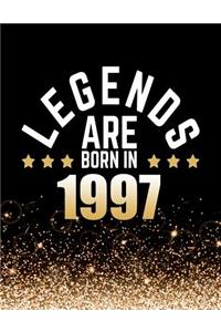 Legends Are Born in 1997: Birthday Notebook/Journal for Writing 100 Lined Pages, Year 1997 Birthday Gift, Keepsake Book (Gold & Black)