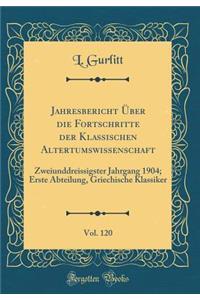 Jahresbericht Über Die Fortschritte Der Klassischen Altertumswissenschaft, Vol. 120