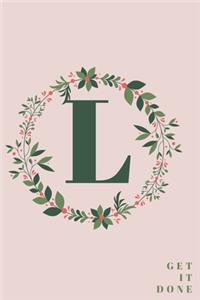 Monogram Initial Letter L Notebook with Rose Pink Floral Journal for Women, Girls Birthday Gift and School
