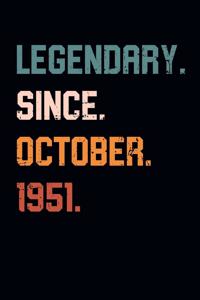 Blank Lined Journal, Notebook, Diary, Planner - Legendary Since October 1951 - 68th Birthday Gift For 68 Years Old Men and Women born in October