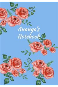 Ananya's Notebook: Personalized Journal - Garden Flowers Pattern. Red Rose Blooms on Baby Blue Cover. Dot Grid Notebook for Notes, Journaling. Floral Watercolor Design