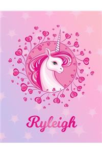 Ryleigh: Unicorn Large Blank Primary Sketchbook Paper - Pink Purple Magical Horse Personalized Letter R Initial Custom First Name Cover - Drawing Sketch Book