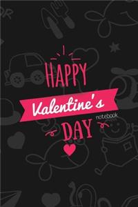 Happy Valentines Day Notebook, Blank Write-in Journal, Dotted Lines, Wide Ruled, Medium (A5) 6 x 9 In (Black)