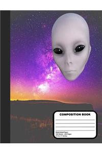 Alien in Outer Space Composition Notebook 200 Wide Ruled Pages