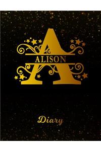 Alison Diary: Letter a Personalized First Name Personal Writing Journal Black Gold Glitter Space Effect Cover Daily Diaries for Journalists & Writers Note Taking 