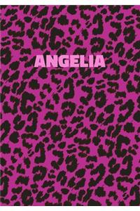 Angelia: Personalized Pink Leopard Print Notebook (Animal Skin Pattern). College Ruled (Lined) Journal for Notes, Diary, Journaling. Wild Cat Theme Design wi