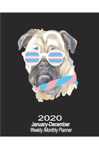 2020 January-December Weekly/Monthly Planner Pug In Glasses