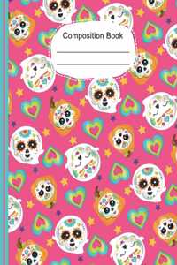 Colorful Hearts Cute Sugar Skulls Composition Notebook 5x5 Quad Ruled Paper