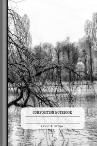 Composition Notebook: Large Blank Music Sheet and Lined Songwriting Pages - Guitarist Musician Staff Manuscript Notation Paper, 12 Staves - Black and White Tree Landscape