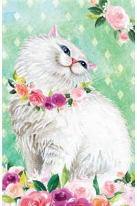 Bullet Journal for Cat Lovers Fluffy White Cat in Flowers