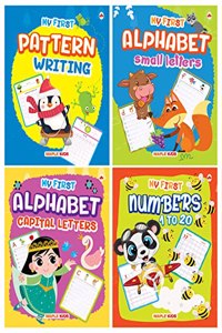 Writing Books for Kids (Set of 4 Books) - Learn and Practice - Pattern Writing, Numbers 1-20, ABC Capital Letters, Small Letters - 3 Years to 5 Years Old Children - LKG