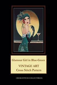 Glamour Girl in Blue-Green: Vintage Art Cross Stitch Pattern