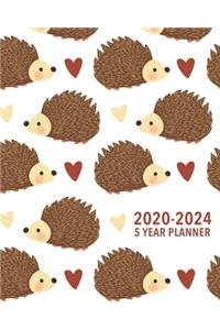 2020-2024 5 Year Planner: Hedgehog Planner - Red, Brown & White Five Year Monthly Planner / 60 Month Agenda Book & Organizer for Hedgehog Lovers - Modern Design Planning Cale