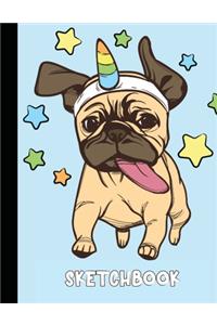 Sketchbook: Cute Blank Notebook for Sketching and Picture Space with Funny Pug Dog Pugicorn or Unicorn, Unlined Paper Book for Drawing, Journaling and Doodling,