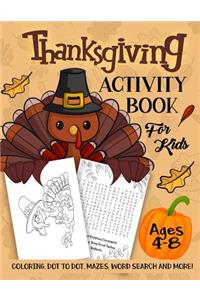 Thanksgiving Activity Book for Kids Ages 4-8