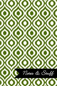 Notes & Stuff Lined Notebook With Olive Green Ikat Pattern Cover