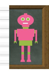 Handwriting: Practice Paper Notebook - With Descender Lines - For Cursive Script & Print Manuscript Alphabet - 8.5 X 11 - 100 Pages - Pink Robot Cover
