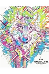 Wolf Yearly Planner Notebook for Goals (Personal, Career, Self Improvement) Monthly Tracker Daily Agenda & to Do List for Errands, Appointments, Meal Journal Doodle Pages