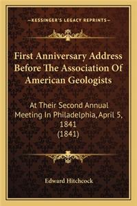 First Anniversary Address Before the Association of Americanfirst Anniversary Address Before the Association of American Geologists Geologists