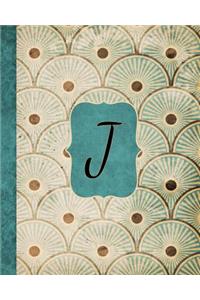 J: Antique Aqua Pattern Journal, Monogram Initial Letter J, Gratitude Interior Pages