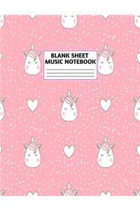 Blank Sheet Music Notebook: Cute Unicorn Matte Cover Design with 110 Pages White Paper Interior for Musician Students and Professionals Playing Piano, Ukelele, Mandolin and oth