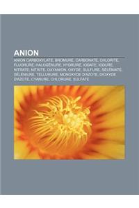 Anion: Anion Carboxylate, Bromure, Carbonate, Chlorite, Fluorure, Halogenure, Hydrure, Iodate, Iodure, Nitrate, Nitrite, Oxya