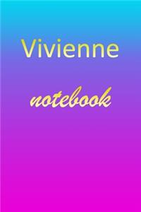 Vivienne: Blank Notebook - Wide Ruled Lined Paper Notepad - Writing Pad Practice Journal - Custom Personalized First Name Initial V Blue Purple Gold - Taking 