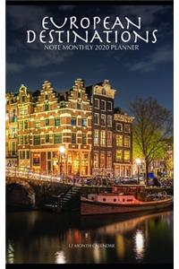 European Destinations Note Monthly 2020 Planner 12 Month Calendar