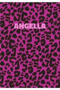 Angella: Personalized Pink Leopard Print Notebook (Animal Skin Pattern). College Ruled (Lined) Journal for Notes, Diary, Journaling. Wild Cat Theme Design wi