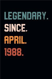 Blank Lined Journal, Notebook, Diary, Planner - Legendary Since April 1988 - 31st Birthday Gift For 31 Years Old Men and Women born in April