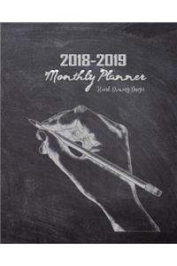 2018-2019 Monthly Planner Hand Drawing Design: 18 Months Calendar Yearly Goals Monthly Task Checklist Organization July 2018 to December 2019