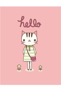 Hello: Cute cat on pink cover and Dot Graph Line Sketch pages, Extra large (8.5 x 11) inches, 110 pages, White paper, Sketch, Draw and Paint