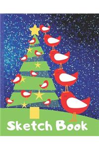 Sketch Book Christmas Night Red Bird & Tree Blank Gift Blank Journal for Sketching Coloring or Writing Sandy Closs