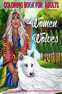 Coloring Book for Adults Women and Wolves