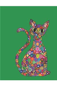 Cute Colorful Millefiori Mosaic Kitty Cat Journal in Green