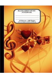 Blank Sheet Music Notebook 8.5"x 11".: Music Manuscript Paper. Staff Paper. A Musicians Notebook 12 Stave 120 Pages.