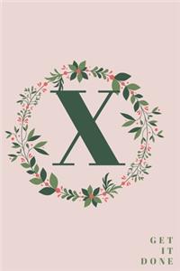 Monogram Initial Letter X Notebook with Rose Pink Floral Journal for Women, Girls Birthday Gift and School