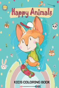 Happy Animals; Kids Coloring Book