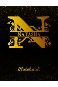 Natasha Notebook: Letter N Personalized First Name Personal Writing Notepad Journal Black Gold Glittery Pattern Effect Cover Wide Ruled Lined Paper for Journalists & 