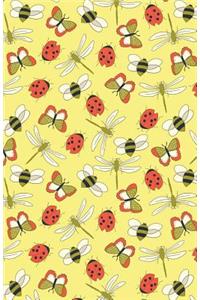 Journal Notebook Dragonflies, Bees and Ladybugs Pattern - Yellow