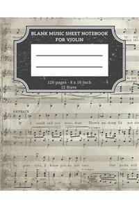 Blank Music Sheet Notebook For Violin