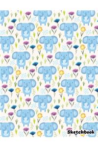 Sketchbook: Cute Blue Elephants Sketchbook - 110 Pages (8.5"x11") Large Blank Sketchbook for Drawing, Doodling & Writing, Cute Sketch Book for Kids - Gift For E