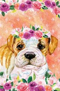 Journal Notebook For Dog Lovers Bulldog Puppy In Flowers 5